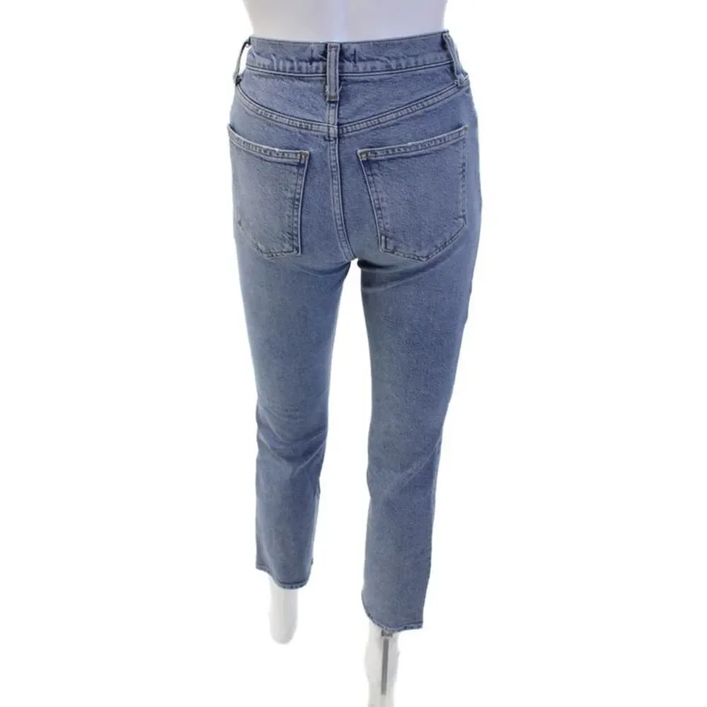 Agolde Women High Rise Cropped Ankle Jeans Blue Size 23